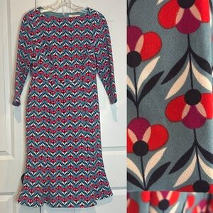 Boden Violette Heritage Blue Petal Boat Neck Long Sleeve Flare Hem Dress 4